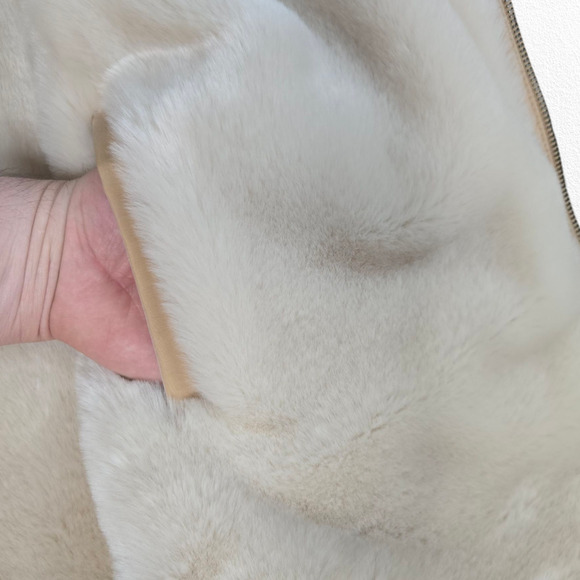 1990s Vintage Beige Tan Faux Shearling Lined Full Zip Y2K Jacket Size Medium - Picture 8 of 10